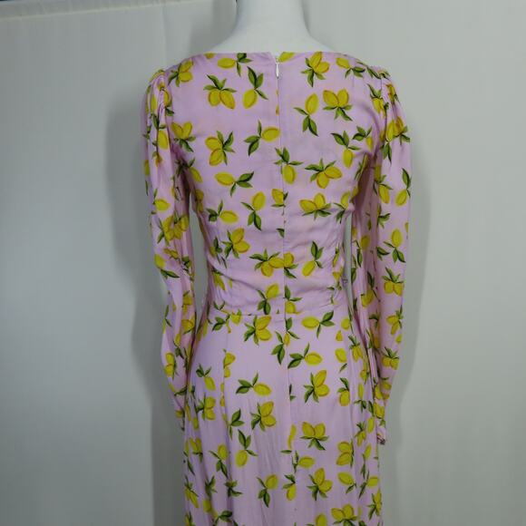 Yumi Kim Lavender Lemon Print Sweetheart Neckline Long Sleeve Midi Dress Small - Picture 6 of 8
